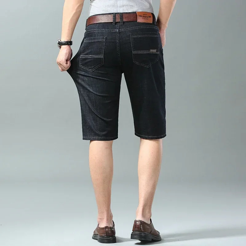 Summer Mens Denim Shorts Fashion Light Color Casual Loose Multi-pocket Straight Five-minute Pants Elastic Knee Shorts 250530