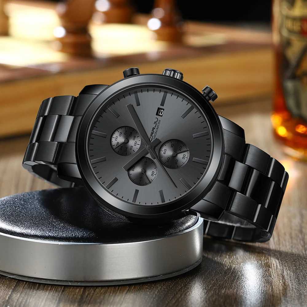 CRRJU Men Watch Luxury Business Stainless Steel WristWatch Military waterproof Date Quartz watch for men Y250605