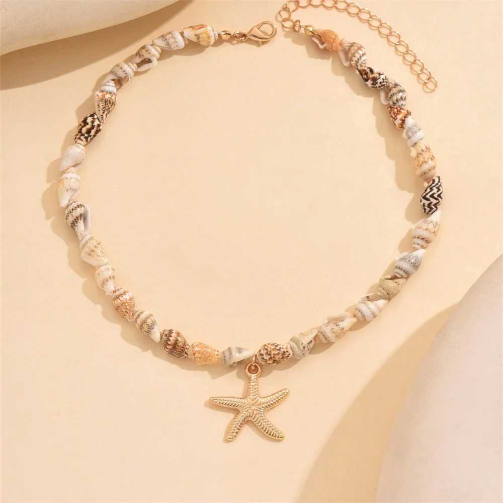 Beach Style Natural Seashell Beaded Necklace With Handmade Tropical Starfish Pendant Fashion Ocean Inspired Jewelry Choker Women Y250605