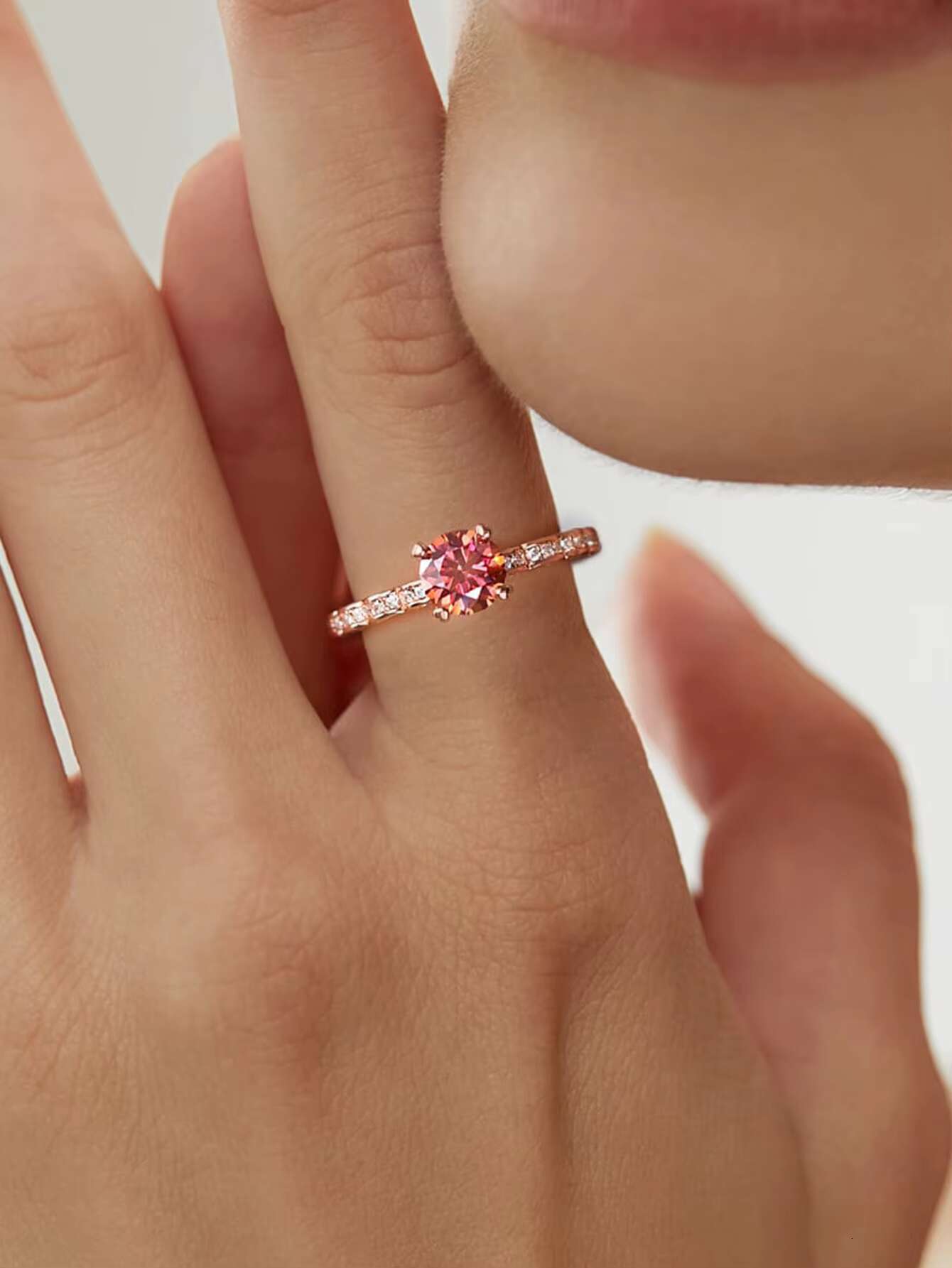 925 Sterling Silver 18k Rose Gold Plated Gra CertificateRound Shape Moissasnite Wedding Ring Women ATTAGEMS Fine Jewelry