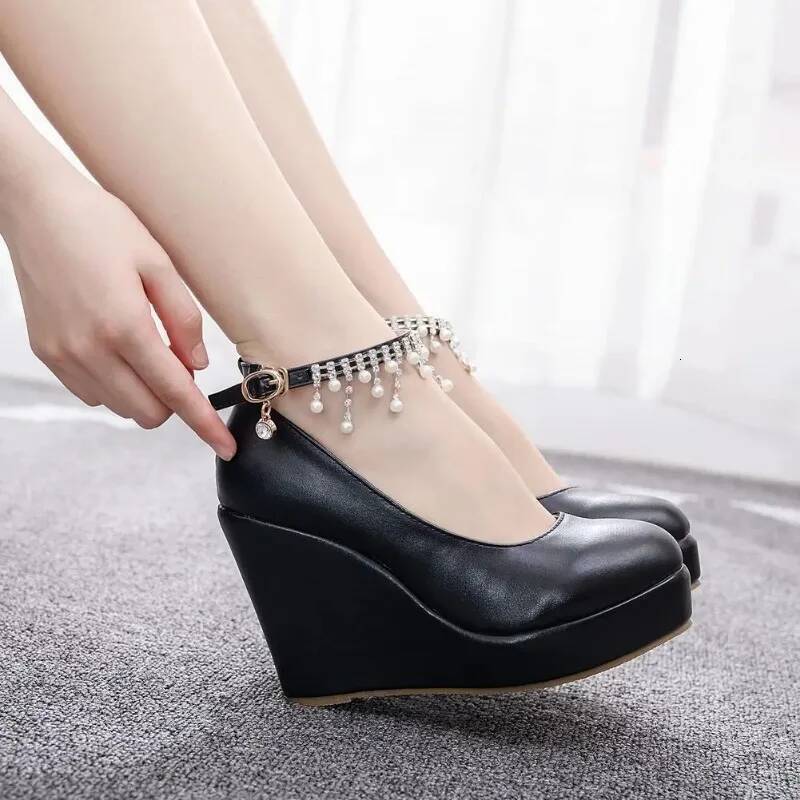 Ddmyoutdoor Cm White Round Head Wedges Platform Women Tassel Flowing High Heel Shoes Plus Size For Wedding Party Chaussure Femme Outdoor Shoes