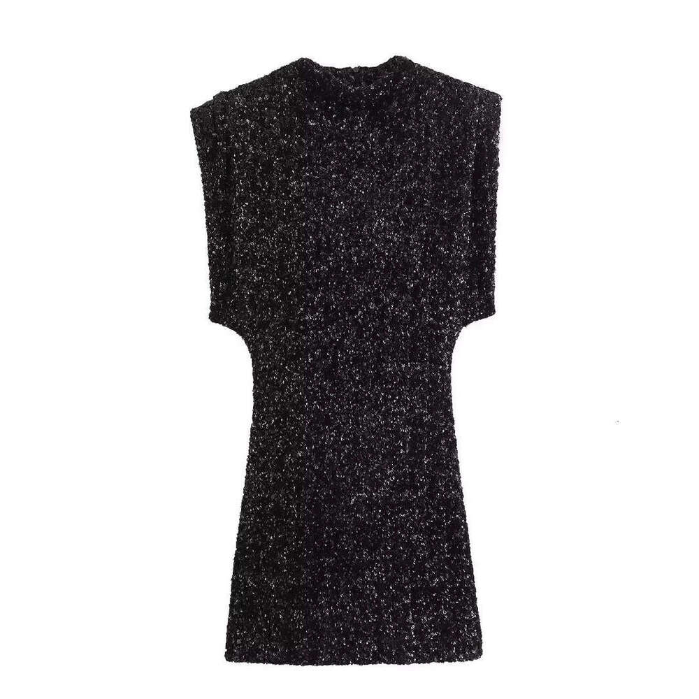 Women's Sequin Embellished Sleeveless Party With Padded Shoulders Mini Dress Y2k B5