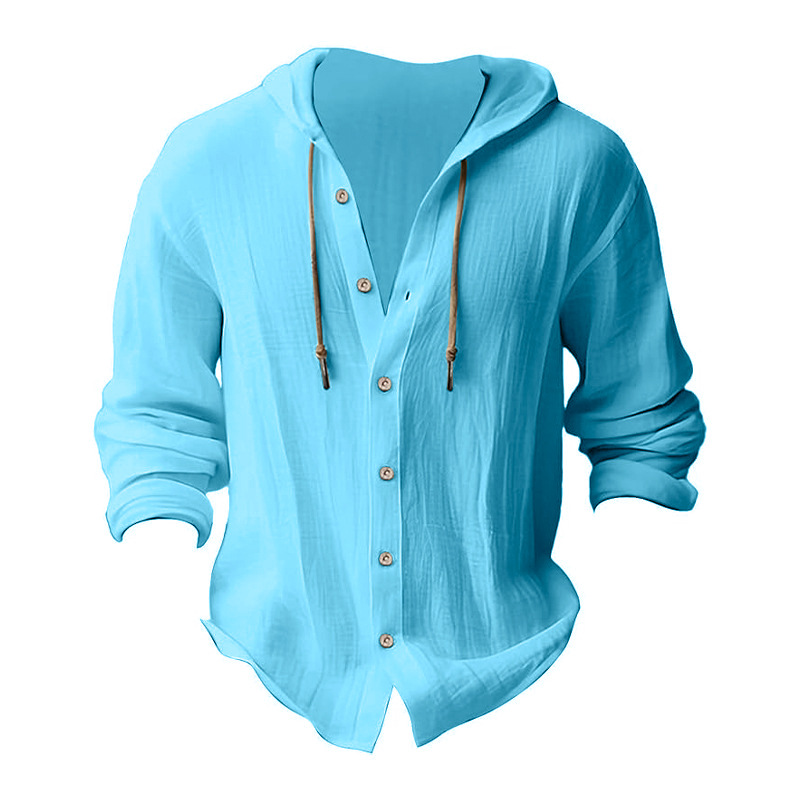 Mens Long Sleeve Hawaiian Shirt Summer Casual Shirts For Men Cotton Linen Hoodies Casual Button Down Hooded Top Beach Hippie T shirt Plus Size linen s