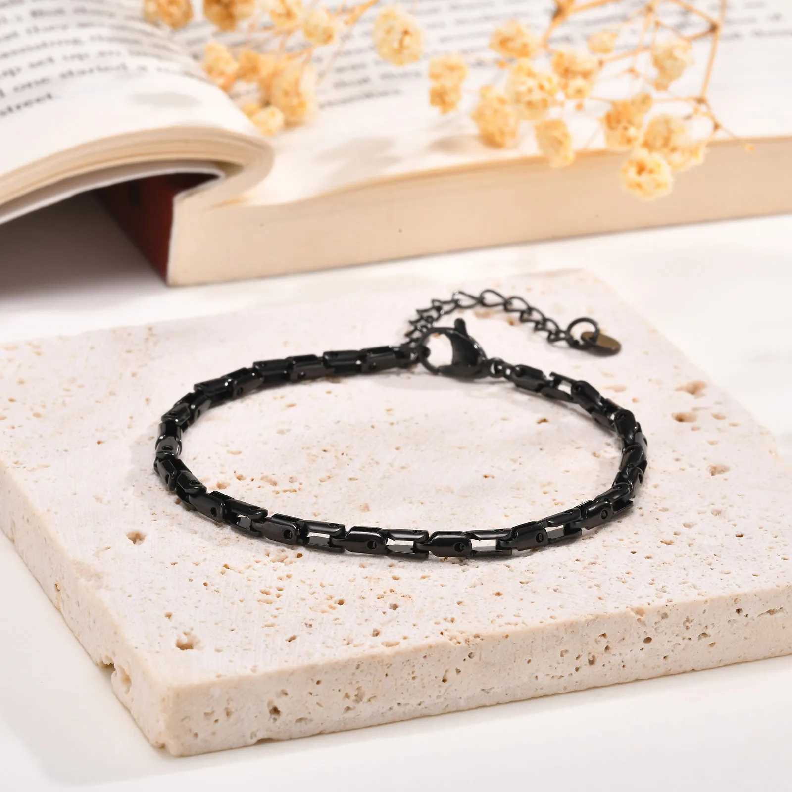 Thin Stainless Steel Chain Bracelets for Men Boys Waterproof Handmade Chain Links Wristband Stylish Gift for Husband Father BBF W250606