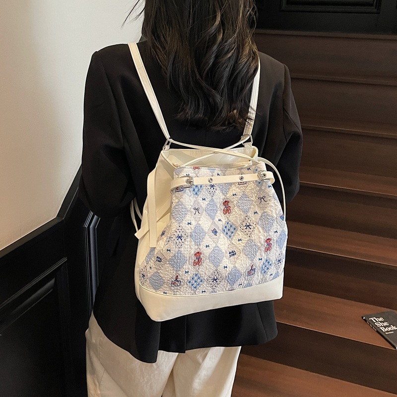 designer Cartoon Print Backpack for Women 2025 New Trendy Fashion Cute Bear Bucket Bag Casual Shoul