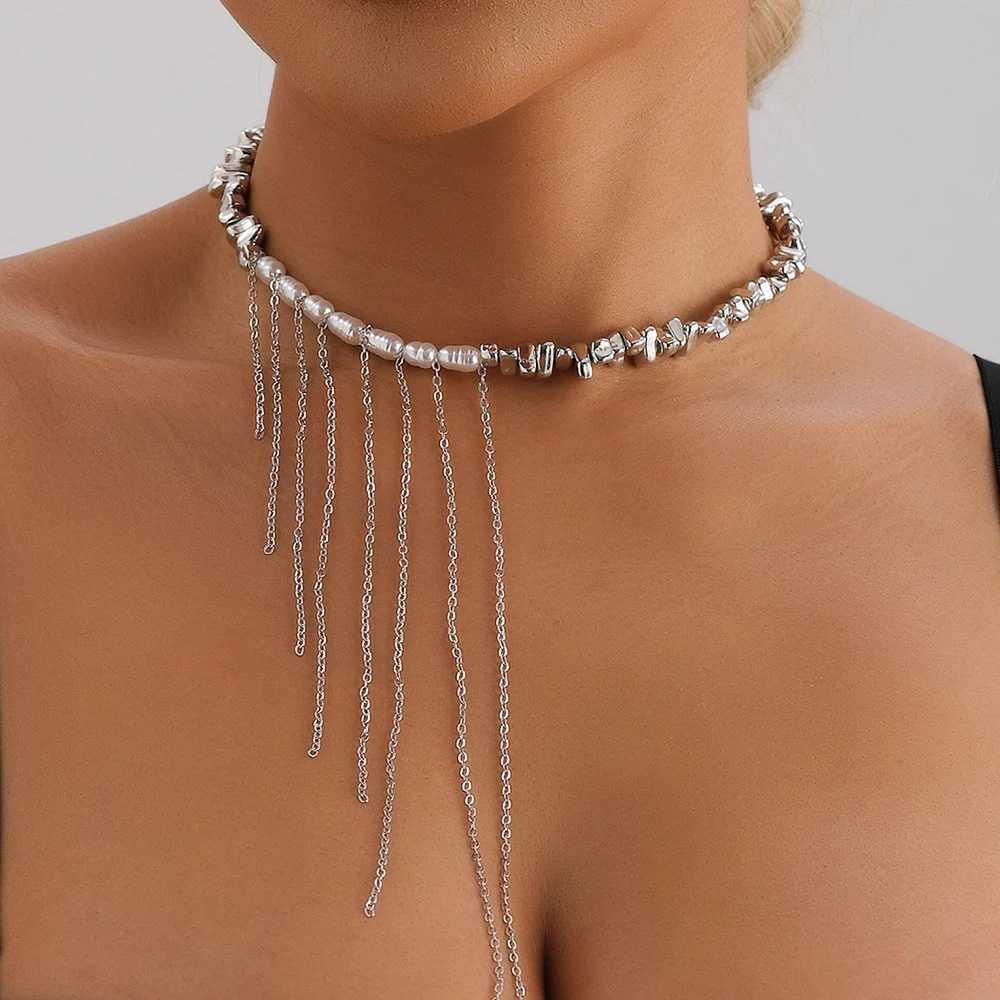 Trend Wedding Party Jewelry Irregular Imitation Pearl Choker Necklace For Women Elegant Tassels Chain Pendant Necklaces Gift Y250605