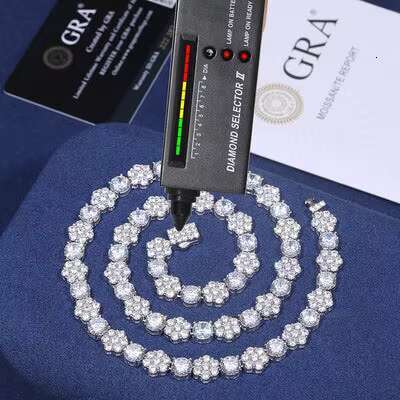 S925 Silver Moissanite Necklace for Men Women 9mm Hip Hop Flower Iced Tennis Chain 925 Bling Exquisite Jewelry Fashionable
