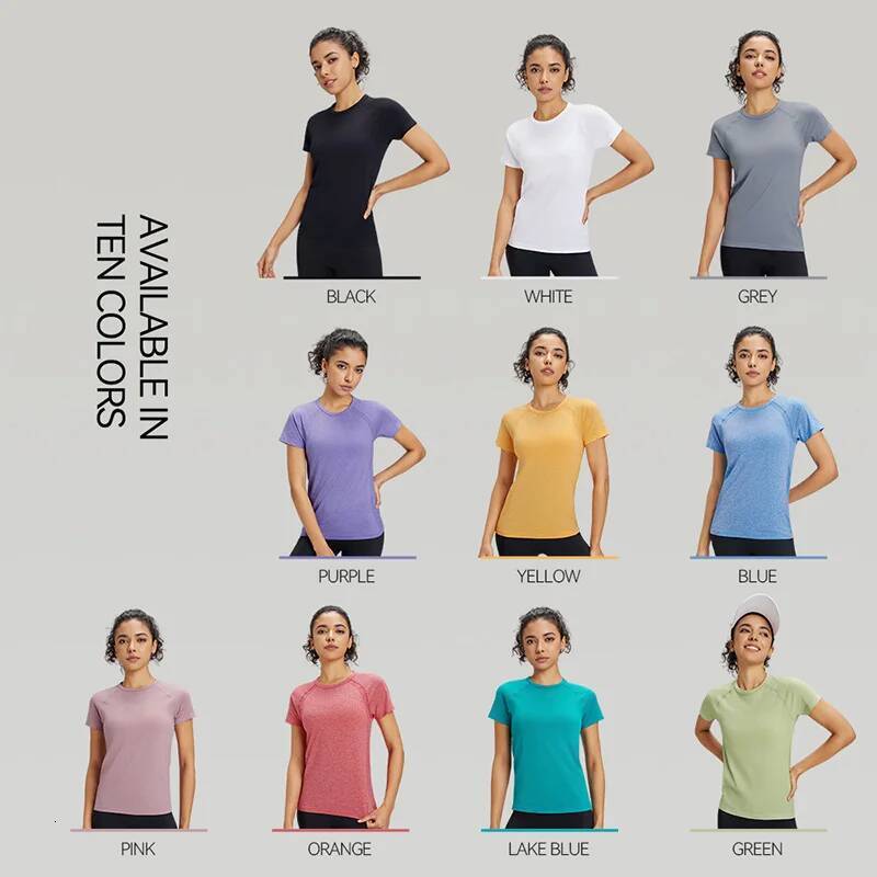 Ten Quick Dry Sports T-Shirt Women's Sweatshirt Breathable Fiess Clothing Solid Color Yoga Short Sleeve Top
