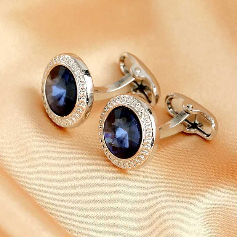 High Grade Mens Jewelry Luxury Zircon Cufflinks Classic Round Shirt Cuff Buttons Alloy Wedding Suit Accessories Business Gift W250606