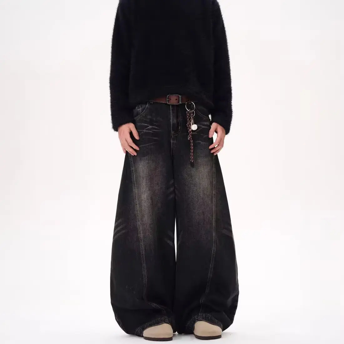 Spring American high street men and women trendy hip-hop straight leg washed jeans for couples loose retro casual pants 250605