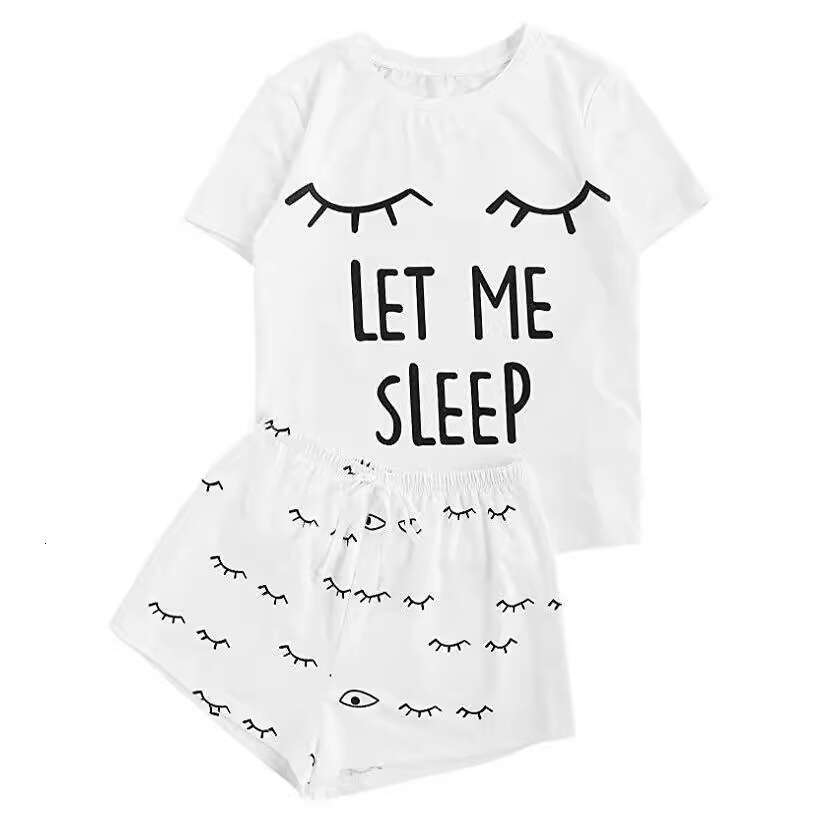 Short Sleeve T-Shirt LET ME Sleep Personality Fashion Homewear Set B5
