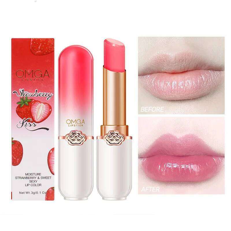 free shipping OMGA Color-Changing Lip Balm Jelly Lipstick Moisturizing Waterproof Hydrating Temperature-Sensitive Peach Flavor,Smooth Lips