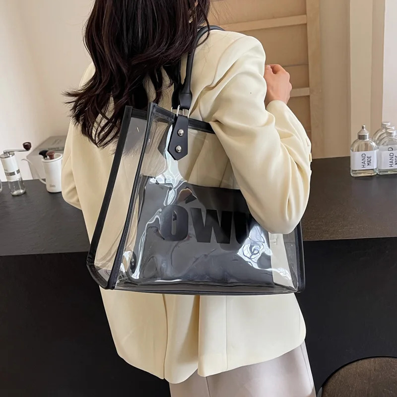 Transparent Jelly Bag for Women Large Capacity Summer Personalized Shoulder Bag Texture Mother Tote Bag 250530