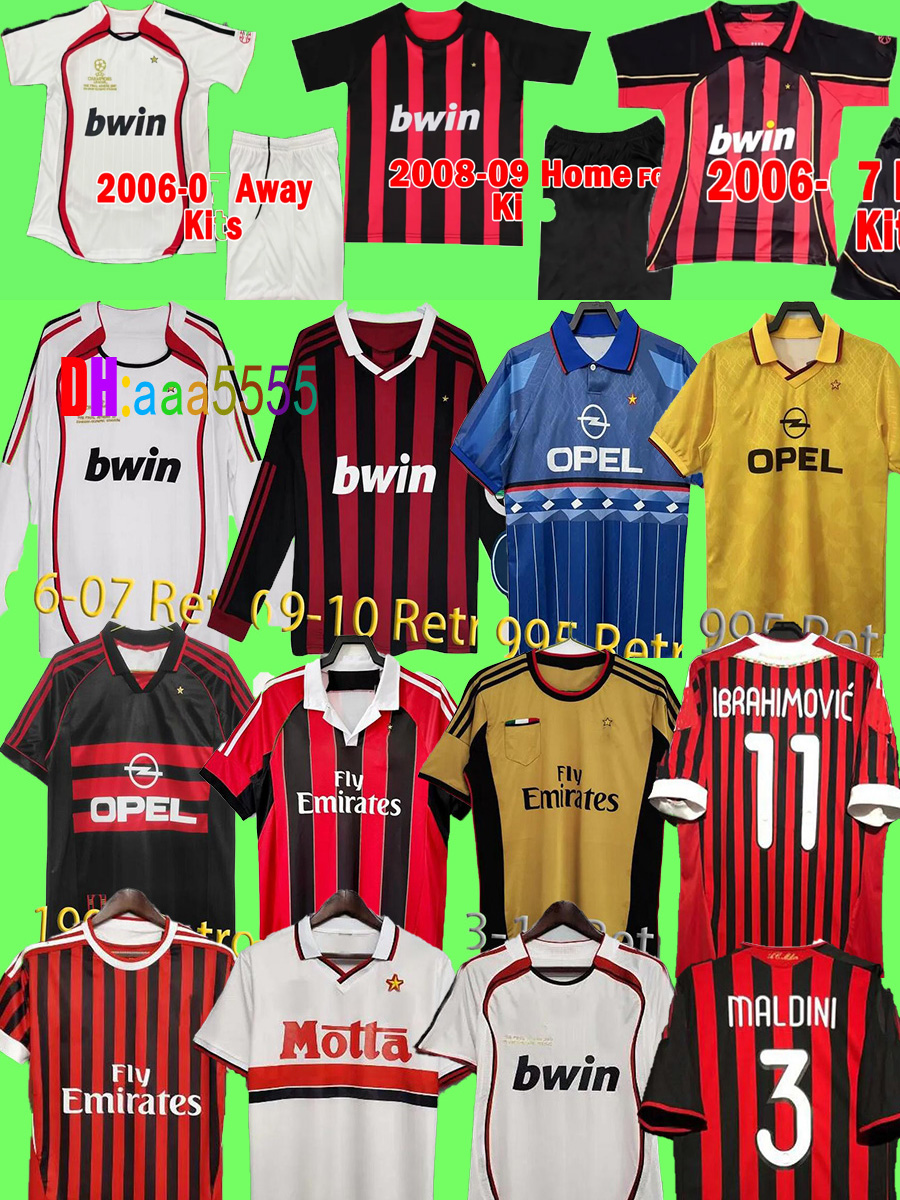 Long sleeve Retro soccer jerseys KAKA MilAns 90 91 96 97 Gullit 02 03 04 Maldini Van Basten millan RONALDO Inzaghi 06 07 09 10 SHEVCHENKO retrio Football Shirt kids kit