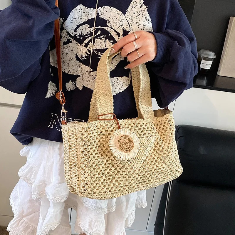 Large Capacity Hand Woven Beach Resort One Shoulder Tote Bag Leisure Grass Bag 250605