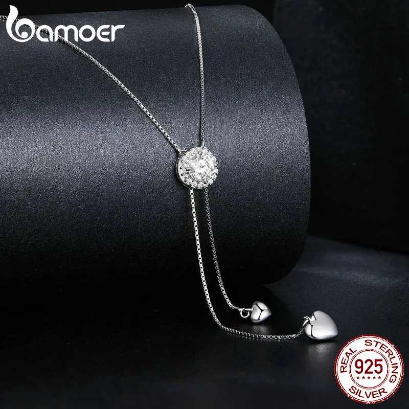 BAMOER Diamond 925 Sterling Silver Lariat Moissanite Necklace, Chic Minimalist Dangle Tassel Y Chain Long Necklace for Women Girls Gift MSN029