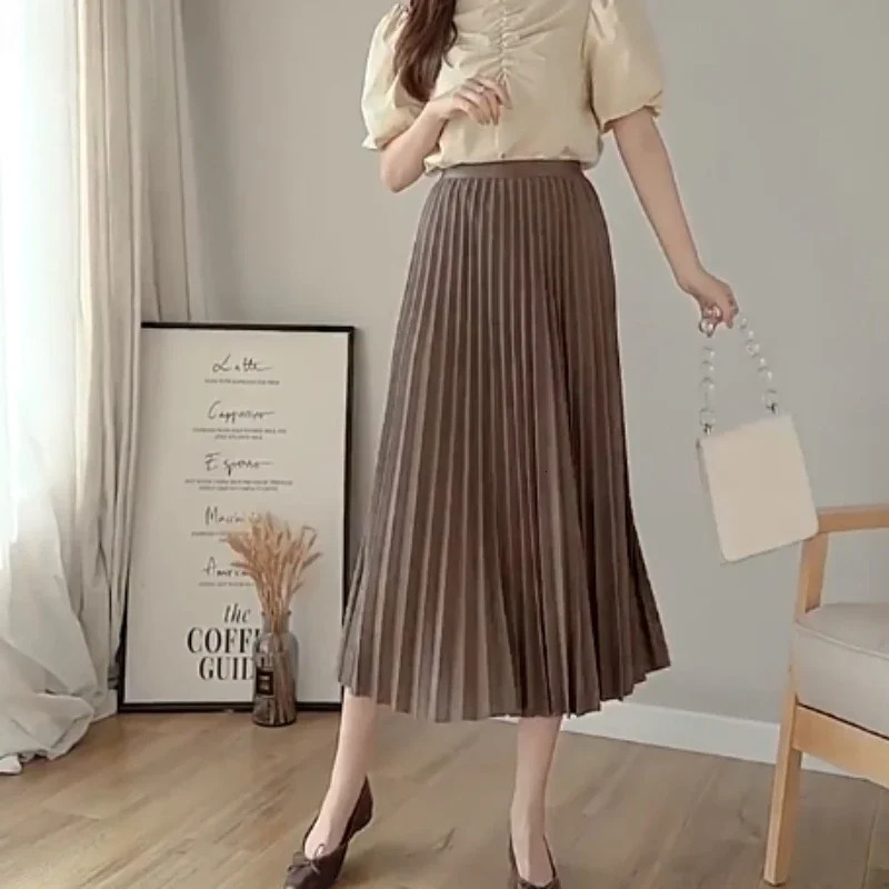Versatile Large Swing Skirt Slimming A-line Skirt High-waisted Pleated Skirt for Women Spring and Autumn Mid-length 250605
