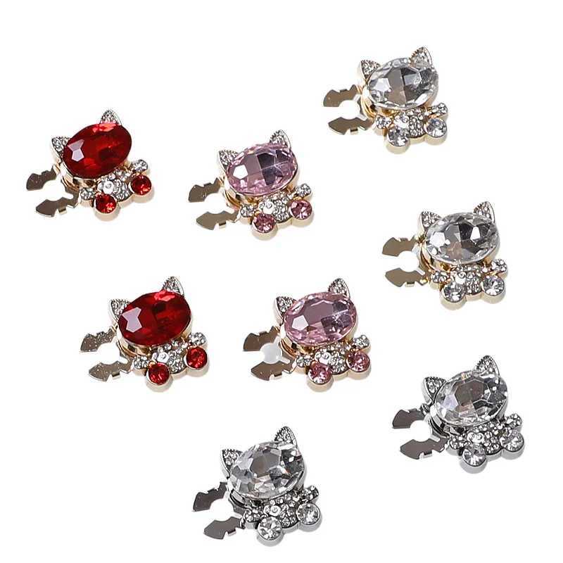 2PCS Cute Cat Rhinestone Cufflinks for Women Shirt Collar Decorative Buckle Button Cover Elegant Luxurious Jewelry Accessories W250606