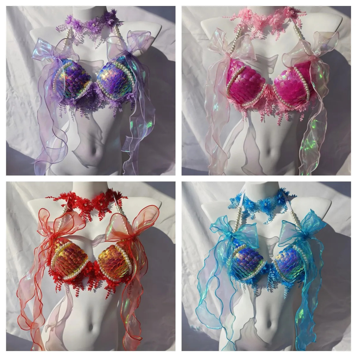 RM Handmade Mermaid Sequin Shell Bikini Top Bra Oceanarium Bar Table Performance Costume Fishtail Leather 250530
