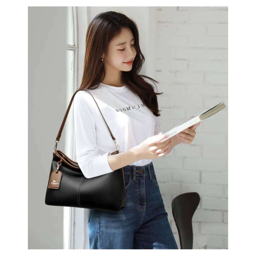 OLOEY High Quality Soft Pu Leather Shoulder Hand Bags for Women Mother Handbags Color Contrast Crossbody Bag Small Casual Tote 2 Strap