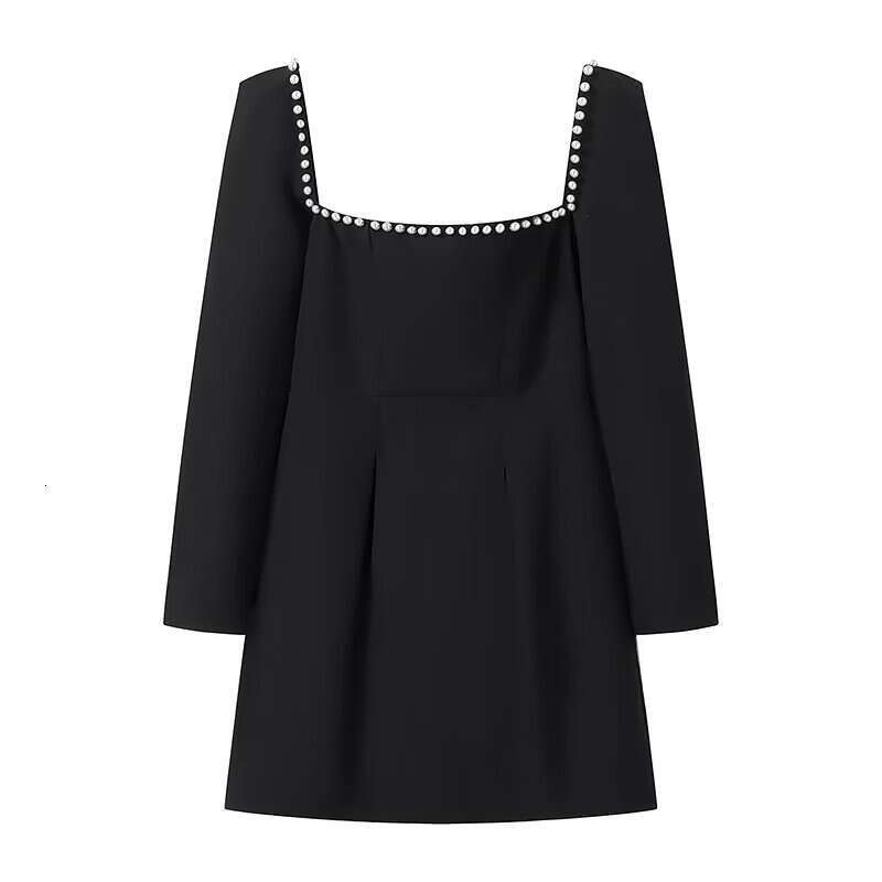 Women's Winter New Style Square Neck Beaded Waist-Cinching Short A-Line Dress B5