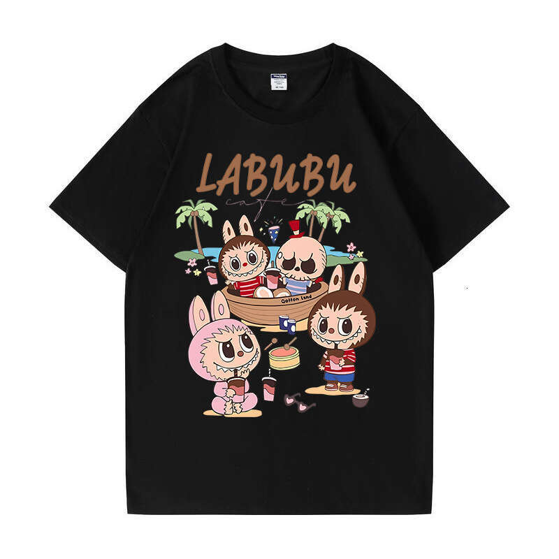 2025 New Labubu Shoulder Pure Cotton Short Sleeve Unisex Cartoon Anime Trendy T-Shirt Top labubu doll
