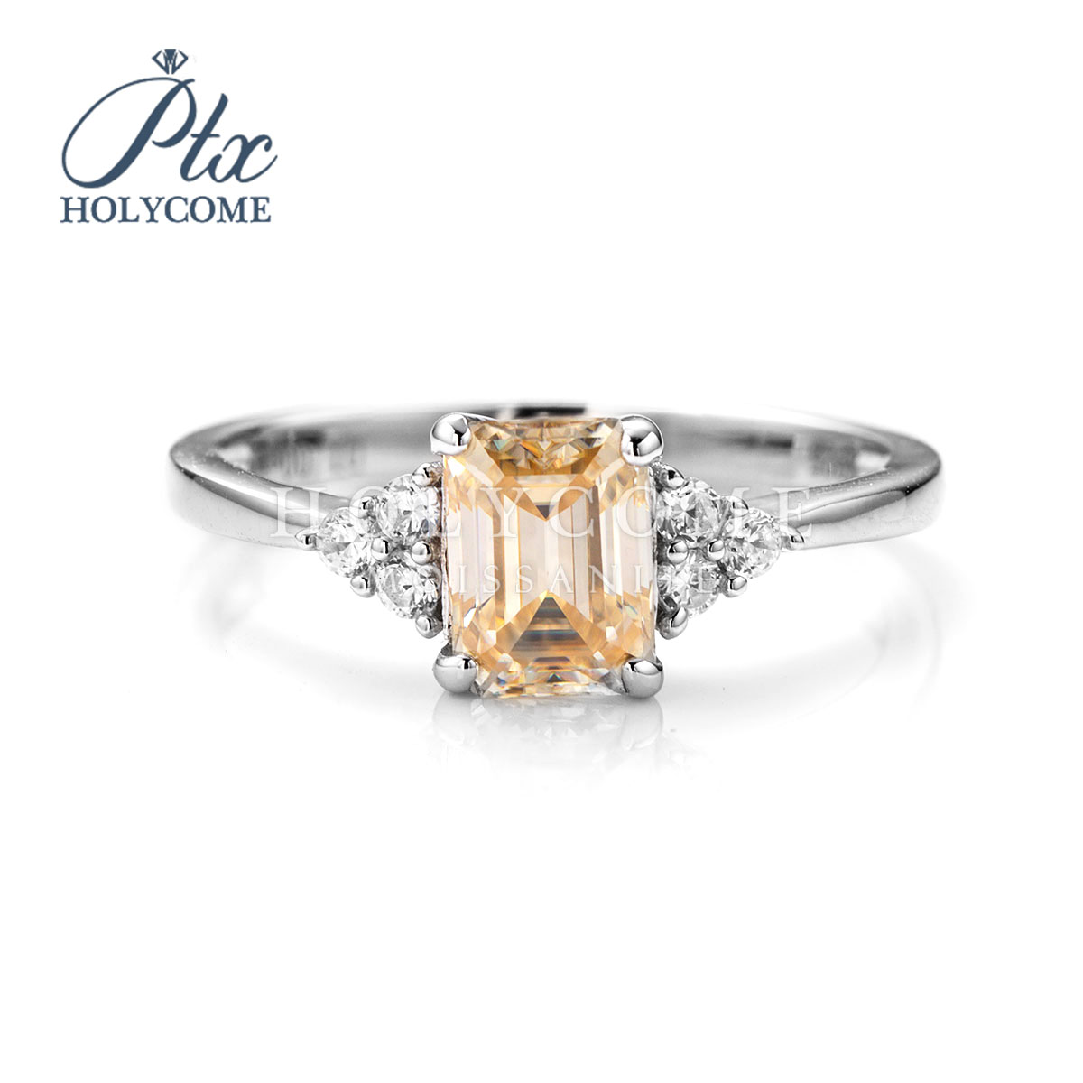 Hot Sale 925 Sterling Silver Ladies Ring 1CT Lab Moissanite Emerald Champagne Diamond Trendy for Engagement Party Daily Wear Gift for Women