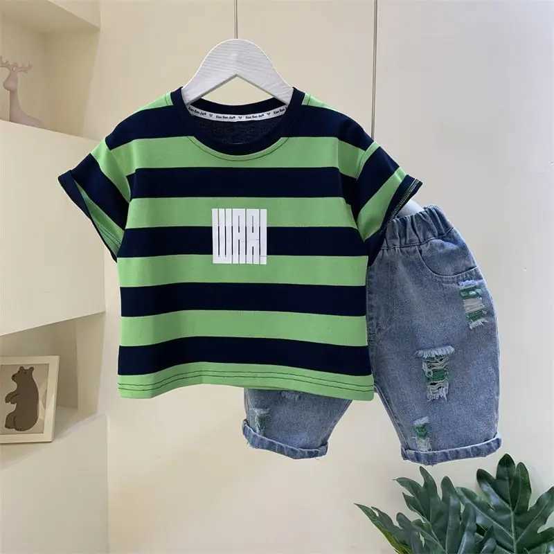 Boys Summer Set New Fashionable Short Sleeve Clothes 1-9year Childrens Internet Celebrity Cool Handsome Two Piece Set R250606