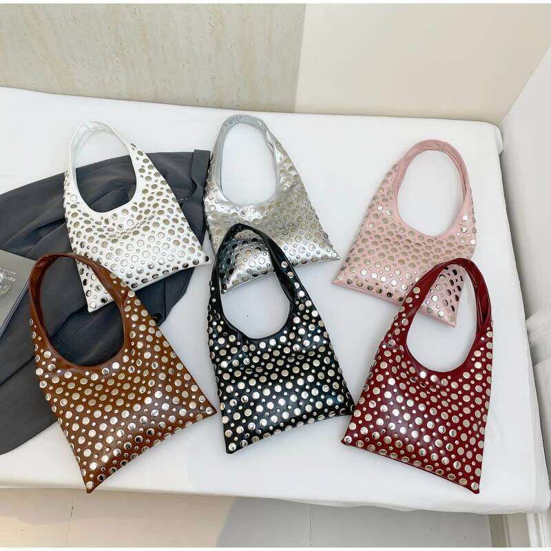 2025 Retro Rivet Decoration Women's Shoulder Bag New Motorcycle Style Underarm Fashion Large Capacity All-Match Handbag