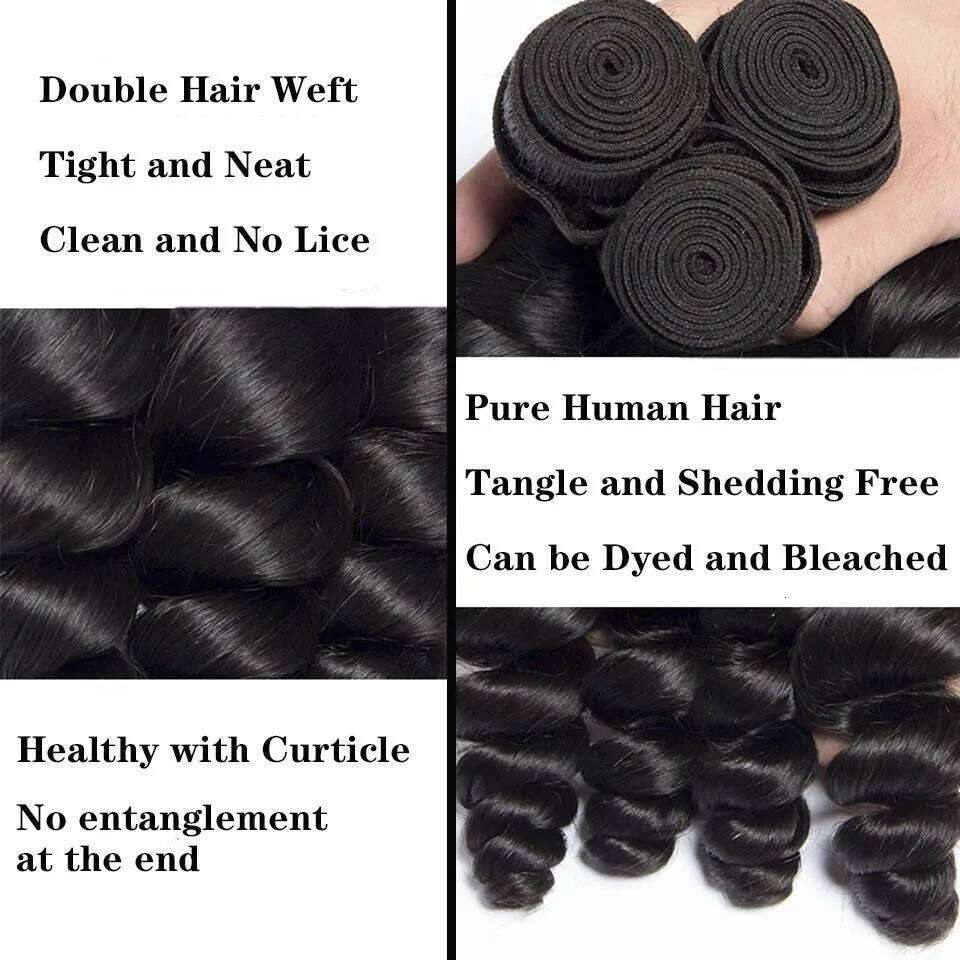 Loose Wave Closure Brazilian Remy 30Inch 13x4 HD Frontal With Bundles Natural Human Hair Extensions