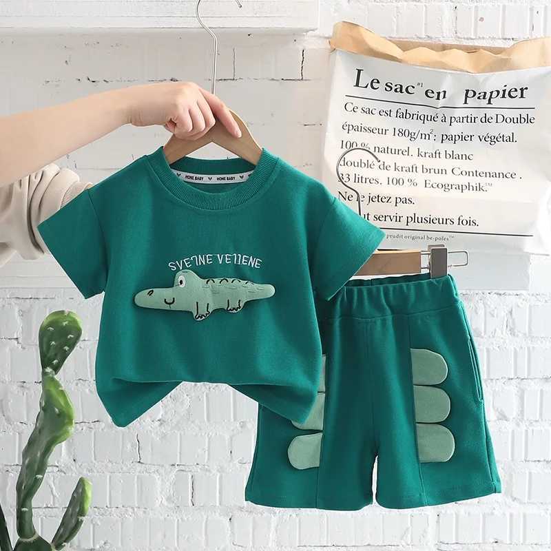 New Summer Infant Baby Girls Boys Cotton Clothes Sets Toddler Kids 3D Cartoon Crocodile T-Shirts Top and Shorts 2pcs/Set Outfits R250606