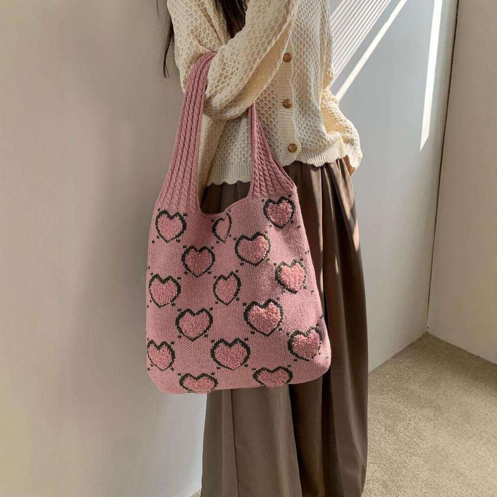 Large Capacity New INS Striped Wave Tote Niche Knitted Fashion Commuter Versatile Shoulder Bucket Bag B5