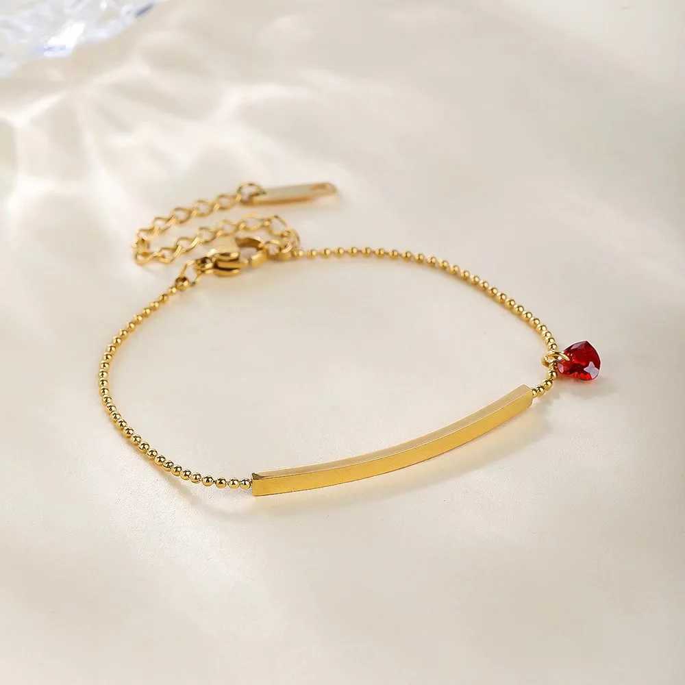 316L Stainless steel New fashion fine jewelry Simple red heart zircon charm beaded chain bracelet for women W250606