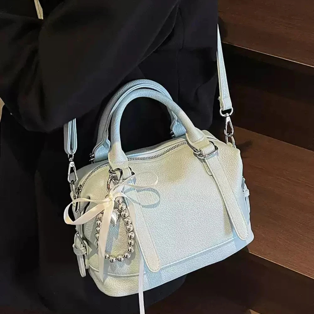 Trendy Lychee Pattern Solid Color Handbags Summer All-Match Zipper Crossbody Bag Women Working Commute Shoulder Bags 250605