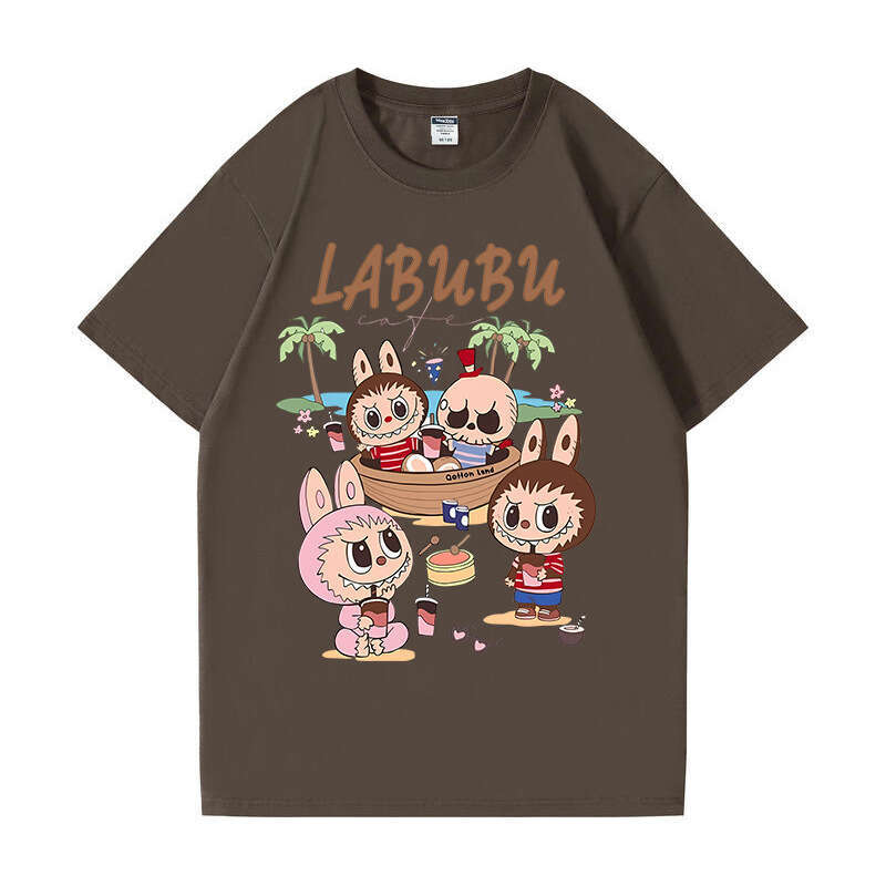 2025 New Labubu Shoulder Pure Cotton Short Sleeve Unisex Cartoon Anime Trendy T-Shirt Top labubu doll