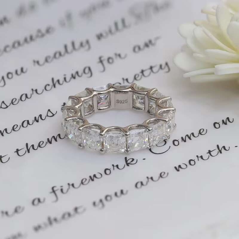 Paston Jewelry Mossanite Wholesale 925 Sterling Silver Asscher Moissanite Full Eternity Ring Engagement Wedding Gifts