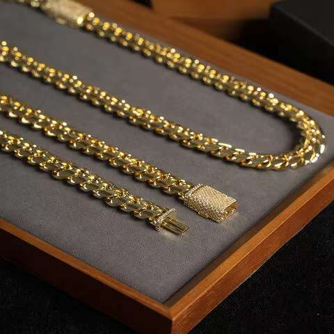 925 Sterling Silver Mens Double Sided Cuban Link Chain Gold Miami Cuban Chain with VVS Moissanite Bracelets Bangles