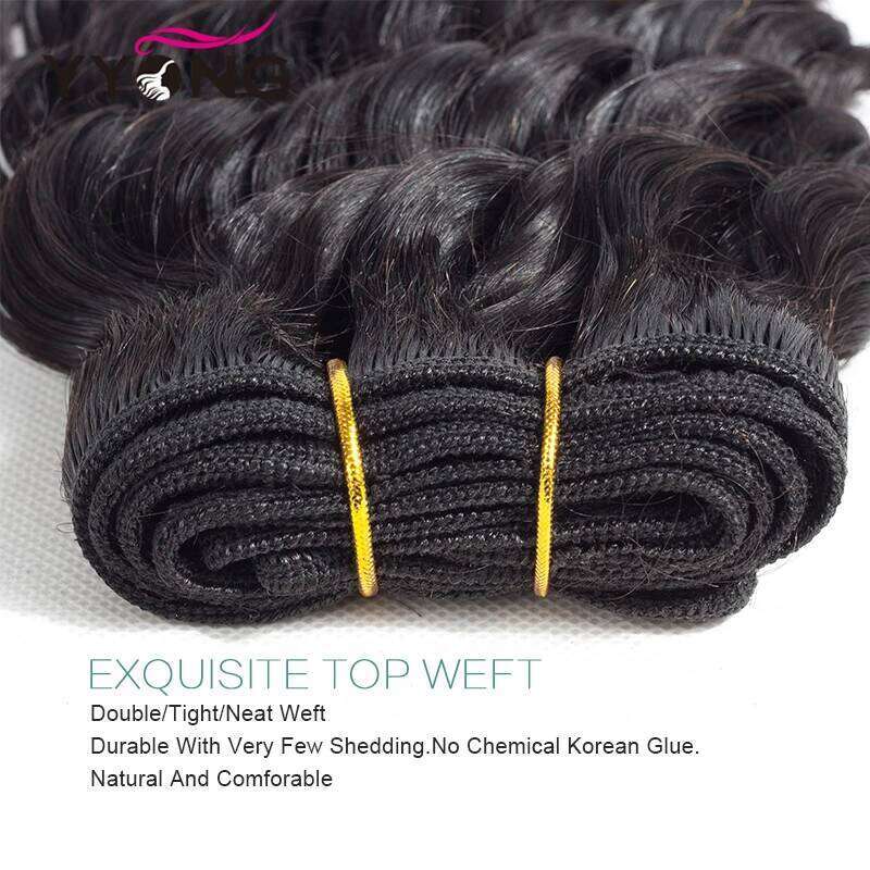 Yyong 3/4 Brazilian Deep Wave 100% Remy Human Hair Weave Bundles With 13x4 Lace Frontal Closure