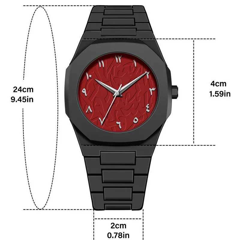 Vintage Red Middle Eastern Arabic Numeral Dial Quartz Watch for Mens Casual Clock Customization Y250605