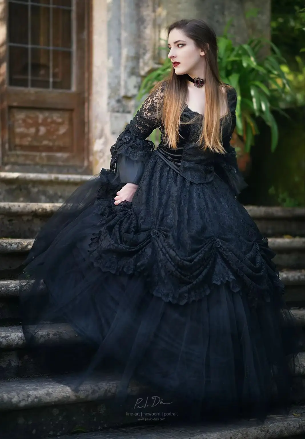 Ruched Black victorian evening dresses Princess Ball Gown Long Sleeves Gothic ruched lace-up prom gown fairy Customized