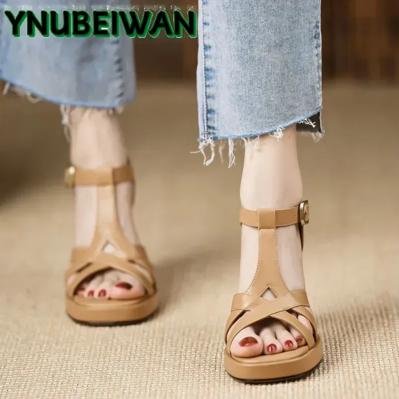 High Heels Women Sandals Open Toe Fashion Shoes Chunky Leather Summer Woman Platform 2025 Slingback Dress Pumps Zapatillas 250605