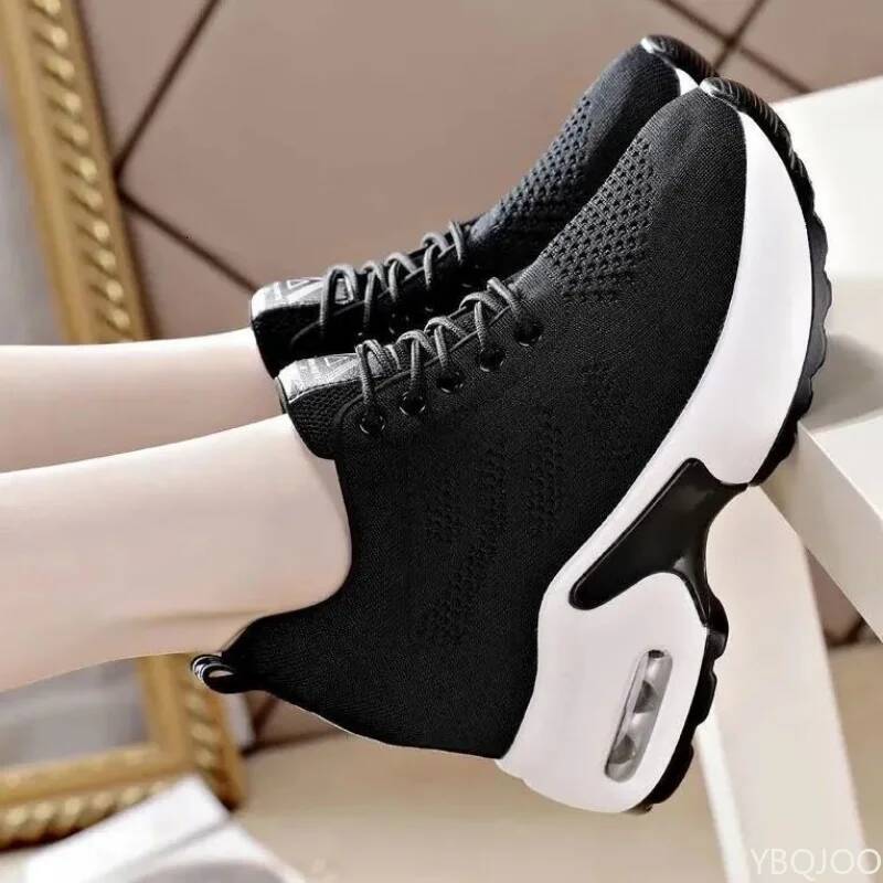 Ddmyoutdoor Mesh Breathable Casual Sneakers Women Spring Platform Heels Wedges Height Increasing Knitted Ladies Vulcanized Shoes Outdoor Shoes