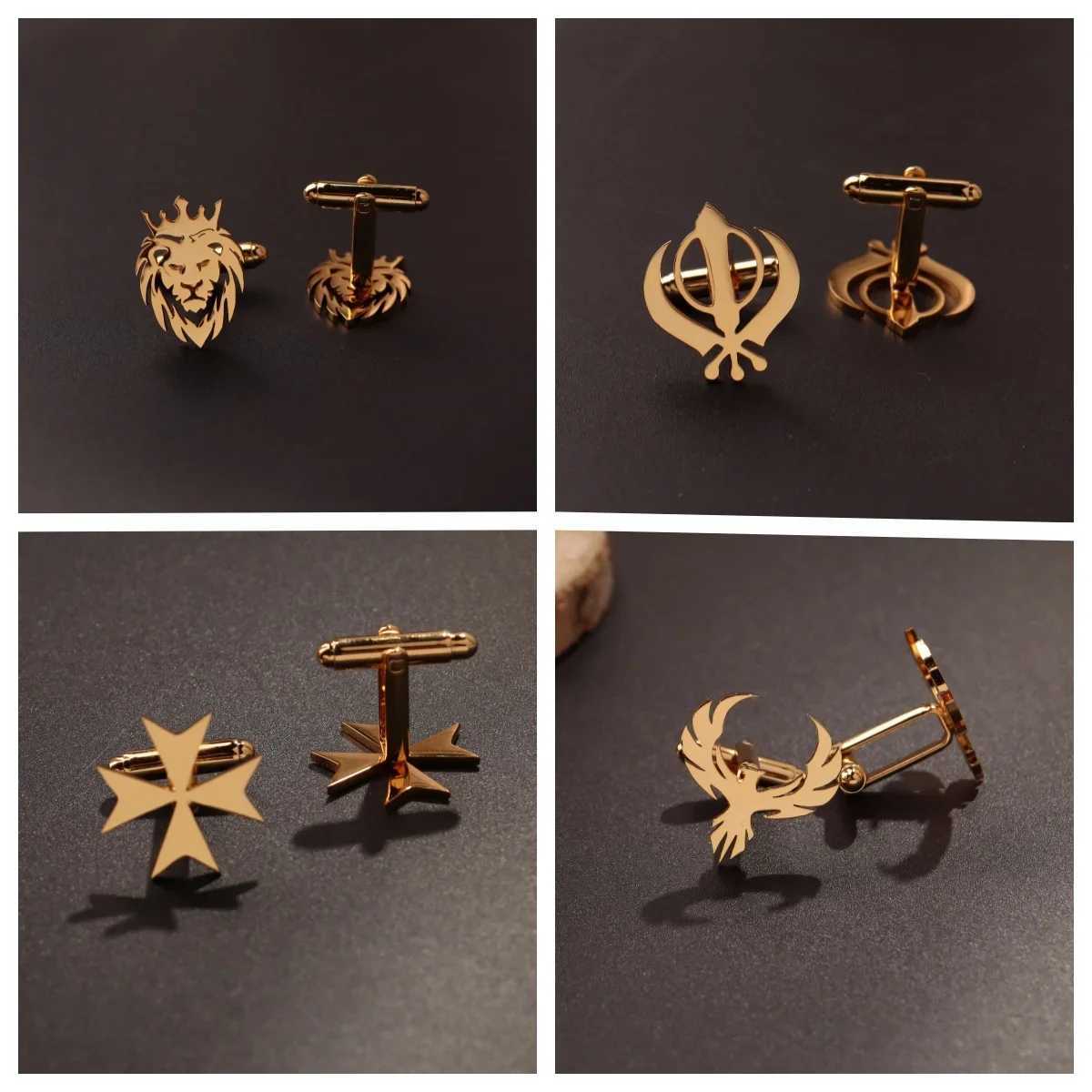 1Pair Stainless Steel Cufflinks Men Cuff Button Lion Eagle Cross Sikh Symbol For Wedding Shirt Badge Pin Business Shirt Cufflinks W250606