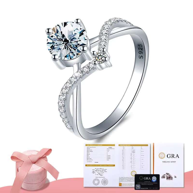 Fine Jewelry Rings Gra Diamond Moissanite 2 Row V-Shape 925 Sterling Silver for Women Engagement