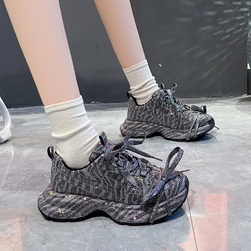 Fashion Luxury Diamond Thick soled Sneakers Shining Designer Leopard Pattern Casual Shoes Zebra Striped Running Shoes Casual 5cm Platform Sneakers Zap