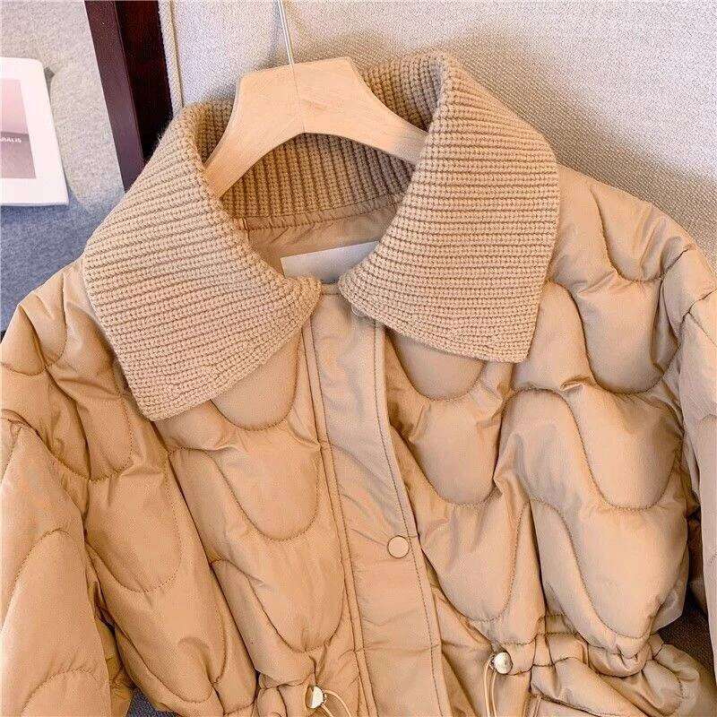 2024 New Women's Puffer Waist Hing Down Jacket Cotton-Padded Chubby Clothes High Sense Western Sle Outerwear