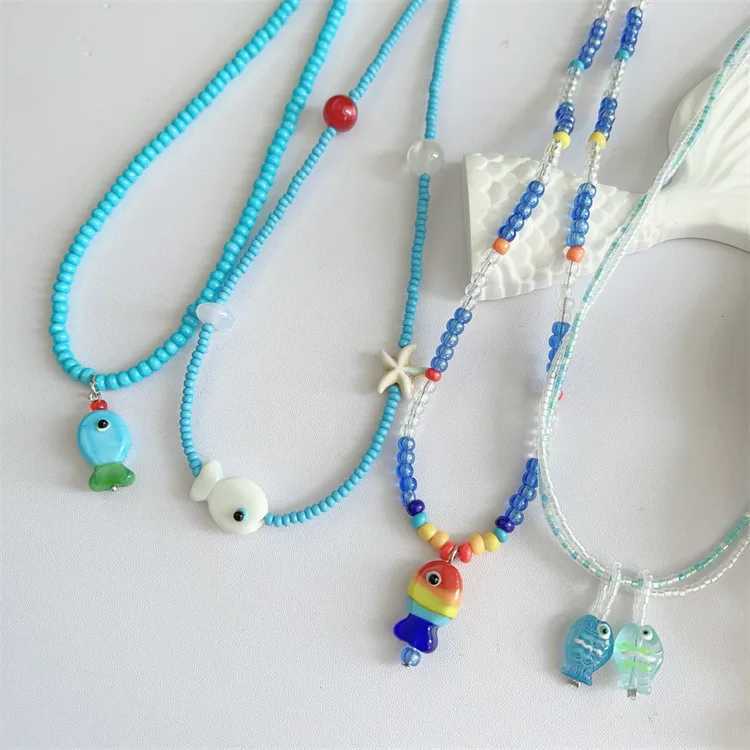 Womens Bohemian Vintage Starfish Necklace with Handmade Fish Tail Beads Ethnic Summer Jewelry Gift Y250605