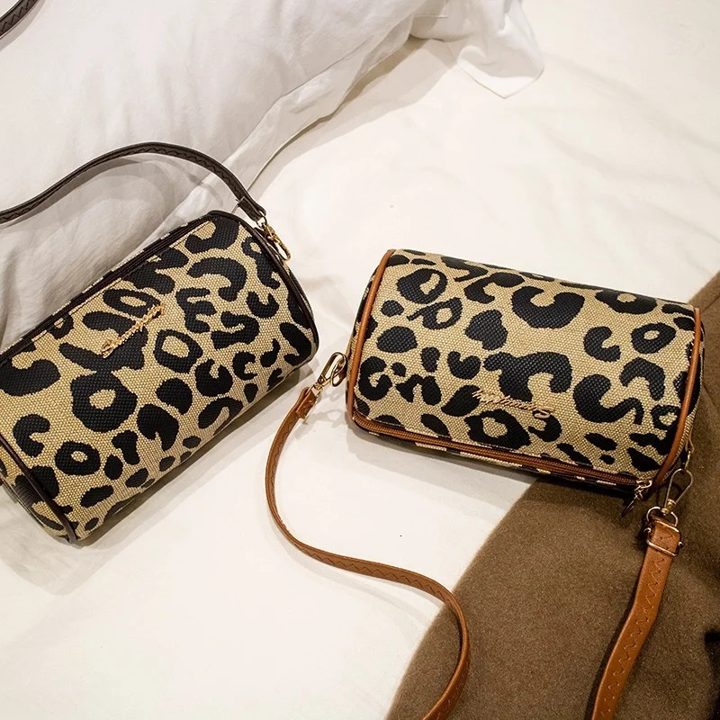 Leopard print polka dot cylinder bag pillow womens pen holder Printed singleshoulder crossbody bag 250605