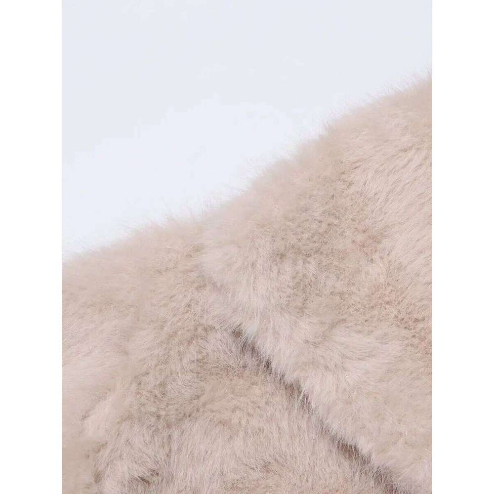 Solid Spliced Fur Coat For Women Lapel Long Sleeves Patchwork Pocket Temperament Style Outwear Female Winter New