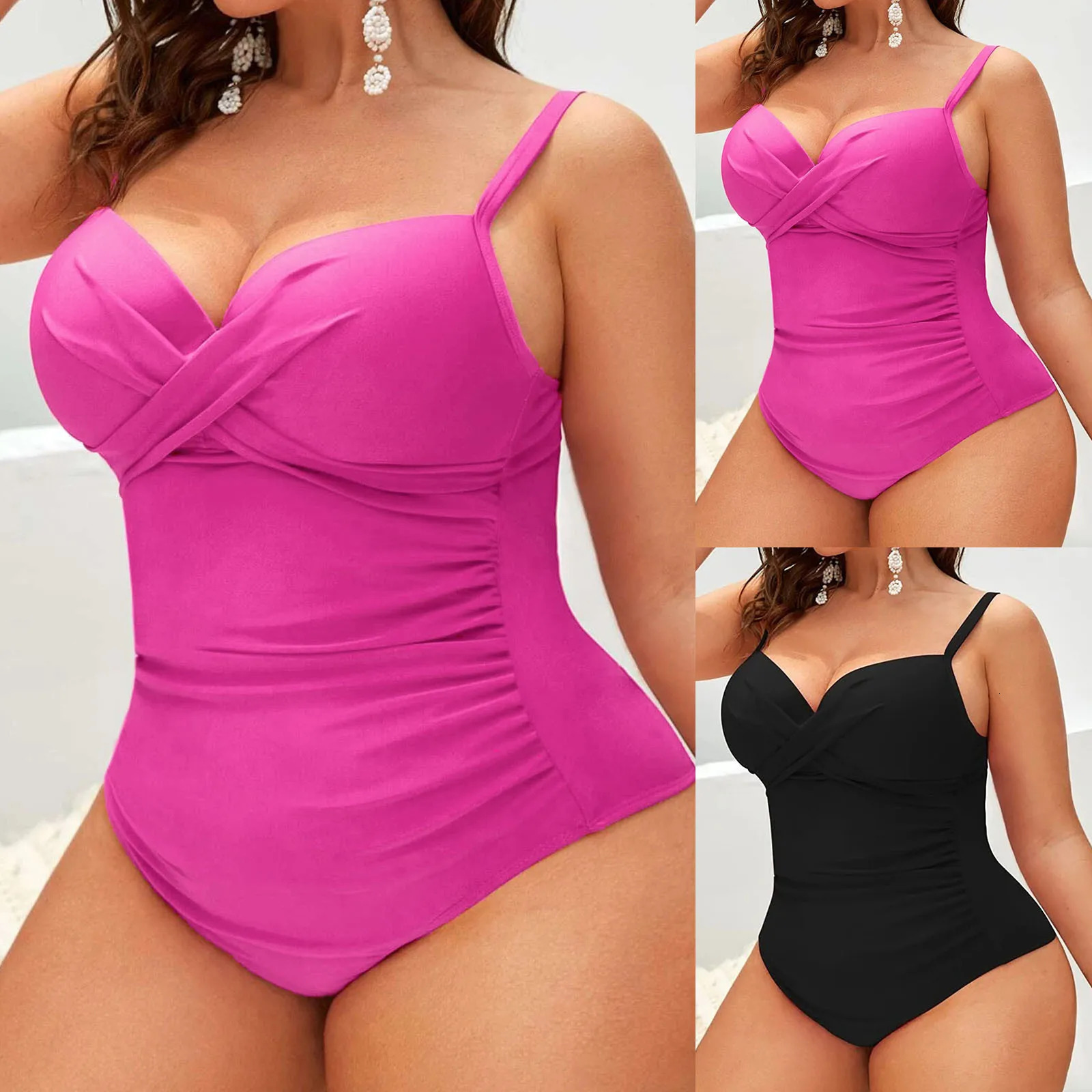 2024 Plain Ruched Swimsuit Women Solid Swimwear Female Beachwear Summer Bathers Bathing Swimming Swim Bodysuit 250530